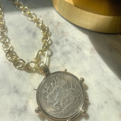 Large Gold Peso Coin Necklace