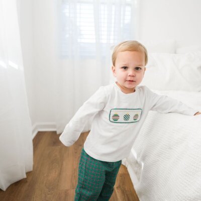 Christmas Ornament Smocked Boys Pants Set