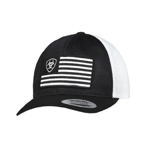 Ariat Men\'s Cap Flex Fit Shield Flag Black White - Front Porch Alabama