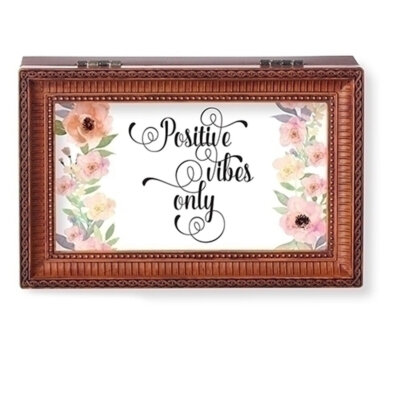 "Positive Vibes Only" Brown Small Music Jewelry Box