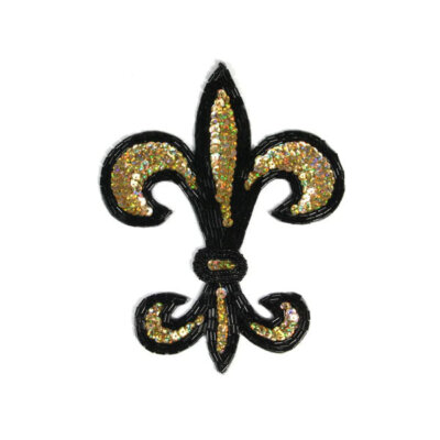 Applique Fleur De Lis Black/Gold AB