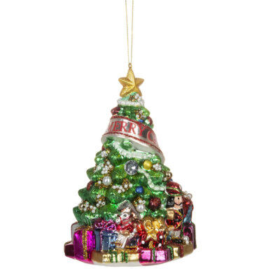 Merry Christmas Tree Glass Ornament