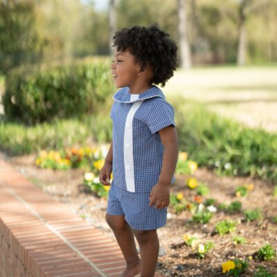 Edward Overblouse with Shorts in Royal Blue Plaid w/White Trim