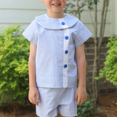 Edward Overblouse with Shorts in Blue Stripe w/White Trim