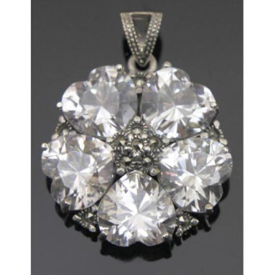 Sterling Silver Hearts Marcasite Pendant