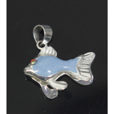 Fish Pendant Blue Sterling Silver