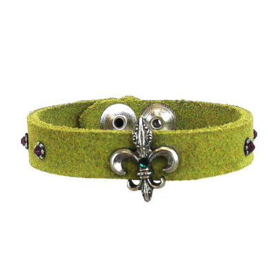 Fleur De Lis Leather Bracelet .55" Green Suede