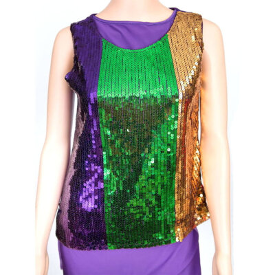 Mardi Gras Vertical Striped Sequin Top