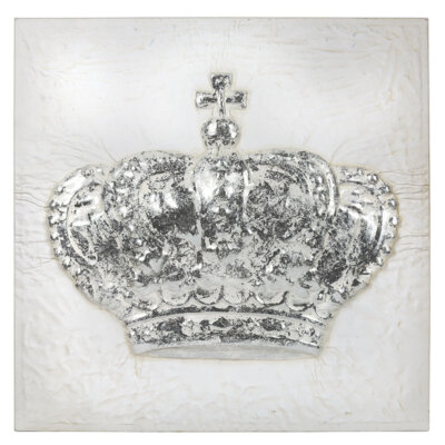 Crown Wall Décor White with Silver Embossed