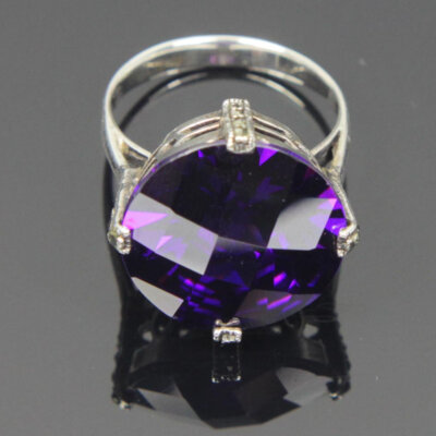 Sterling Silver Amethyst CZ Round Ring Size 8.5