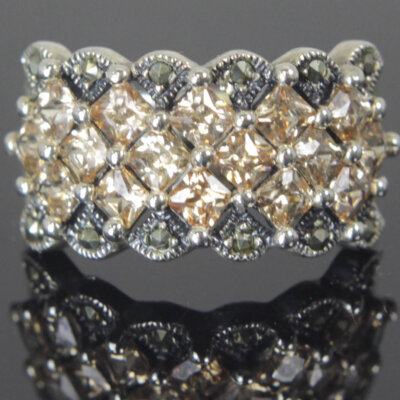 Sterling Silver Topaz Marcasite Zirconia Ring Size 9