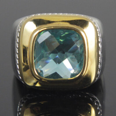 Sterling Silver Aquamarine CZ Ring Size 8