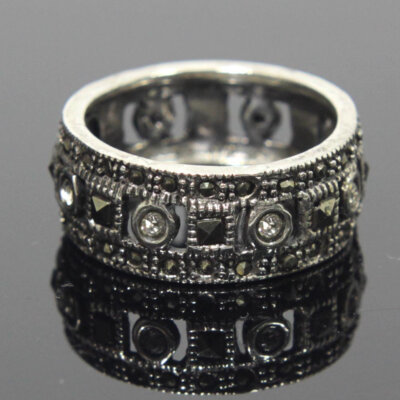 Sterling Silver Eternity Ring Zirconia & Marcasite Size 7.5