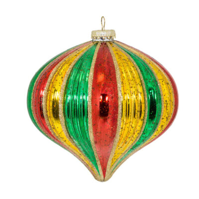 Red/Green/Gold Stripe Onion Ornament 6