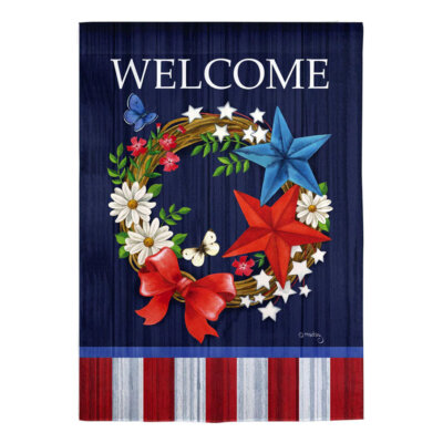 Patriotic Wreath Garden Suede Flag