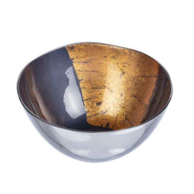 Indigo with Copper Leaf Brush Serving Bowl