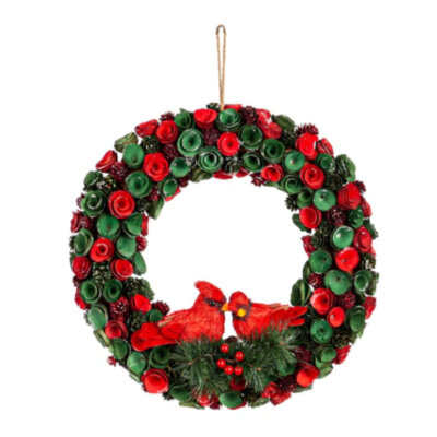 Willow Wood Chip Floral Wreath with Cardinals