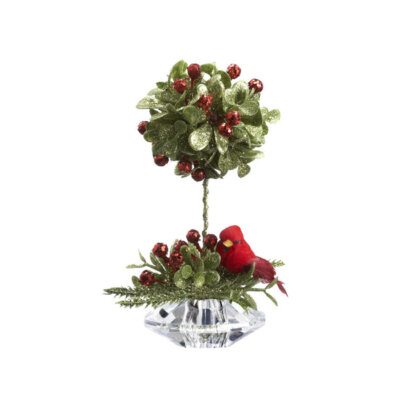 Teeny Cardinal on Mistletoe Topiary