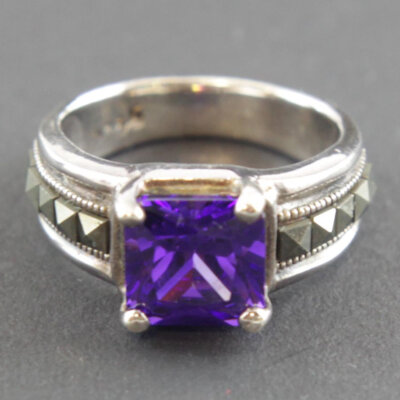 Sterling Silver Amethyst CZ Ring Size 6