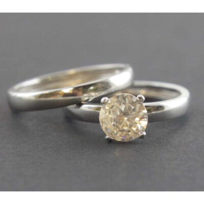 Sterling Silver Champagne Zirconia Ring Set Size 9