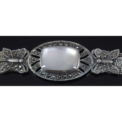 Sterling Silver Bracelet Mother of Pearl 7.5" Butterfly