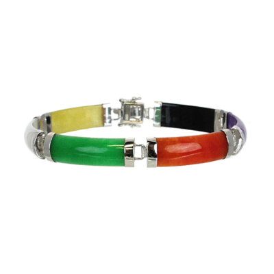 Sterling Silver Jade Multi Color Bracelet 7"