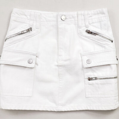 Whte Cargo Zipper Pocket Mini Skirt