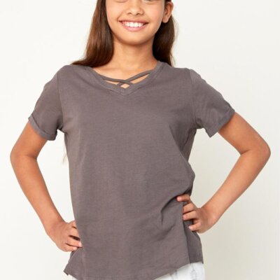 Charcoal V-Neck Criss-Cross Tee