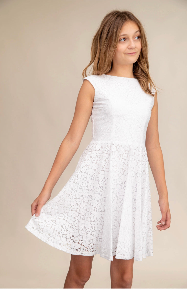 White Lace Cap Sleeve Dress - JS/5P White Lace Cap Sleeve Dress - JS/5P