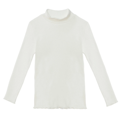 White L/S Mock Neck Rib Top