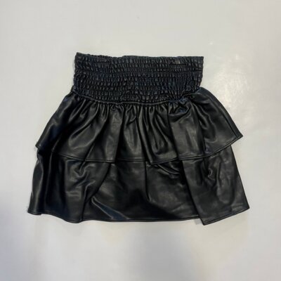 Black Smocked Waist Faux Leather Skirt