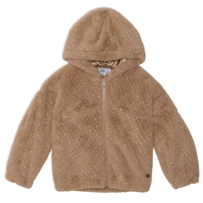 Beige Hoodie Faux Fur Jacket