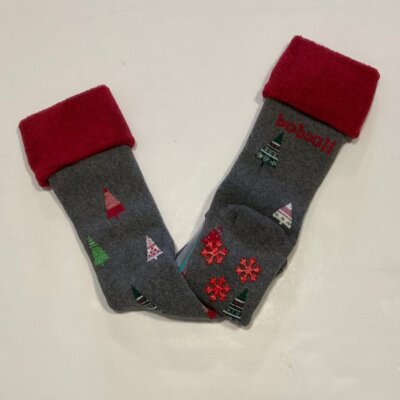 Grey Socks w/Holiday Trees