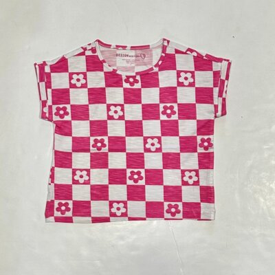 Pink Check Flower Top