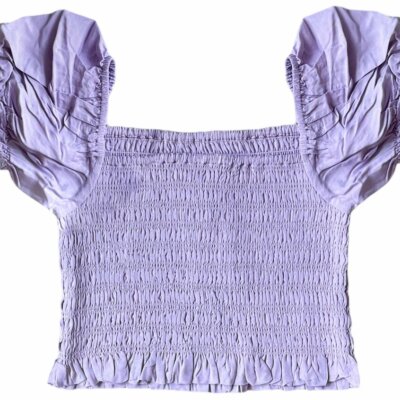 Purple Smocked Puff Sleeve Top
