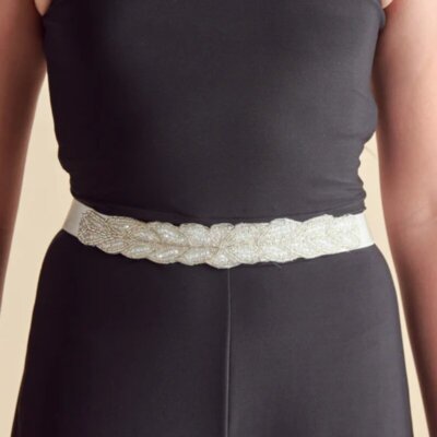 Ivory Beaded Satin Belt