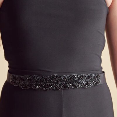 Black Beaded Satin Belt
