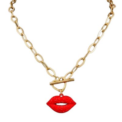 Crystal Pave Lip Chain Necklace