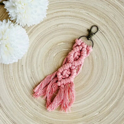 Boho Macrame Key Chain / Tassel - Pink