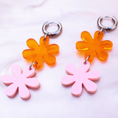 Pink/Orange Retro Flower Earrings