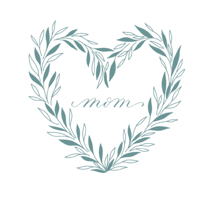 Blue heart mother's day card artwork Blue "Mom" Mother's day card. Artwork features blue wreath with "mom" in the center in calligraphy