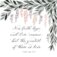 Now Faith Hope and Love scripture card featuring wisteria vines with pink and purple flowers. Calligraphy text reads "now faith, hope and love remain...but the greatest of these is love." 1 corinthians 13:3
