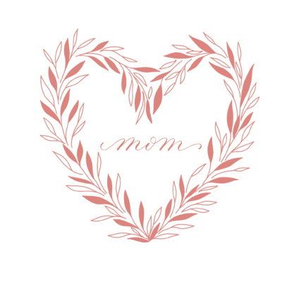 Pink heart mother's day card artwork Pink "Mom" Mother's day card. Artwork features pink wreath with "mom" in the center in calligraphy
