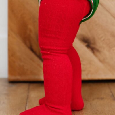 Bright Red Cable Knit Tights