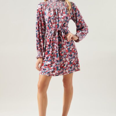 Blurred Floral Velvet Dress