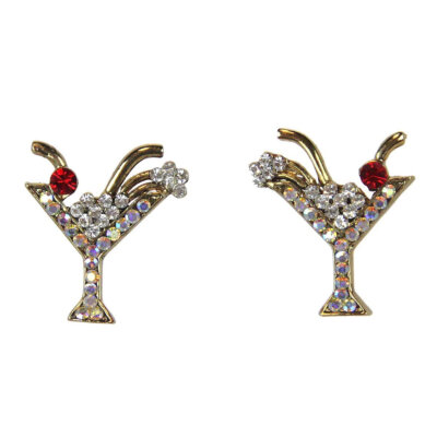 Gold Martini Earrings, Diamond Clear/Aurora Borealis