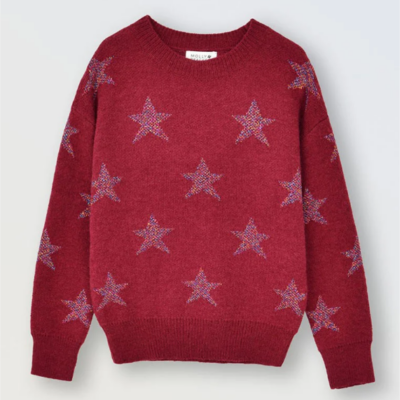 Dark Red Star Pattern Sweater