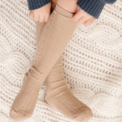 Oat Cable Knit Knee Socks