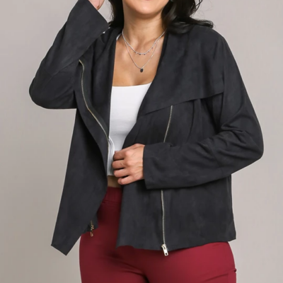 Plus Sized Suede Zip Up Moto Jacket