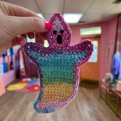 Colorful Ghost Crochet Coaster